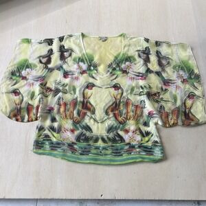 Y2K One World Kimono Blouse Womens Medium Multicolor Hummingbird Sheer Top